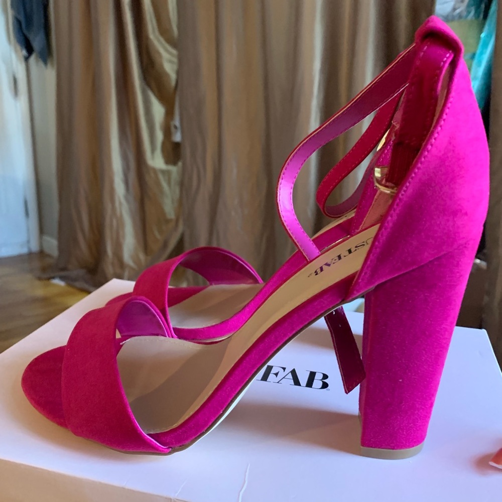 Hot pink chunky heeled sandals